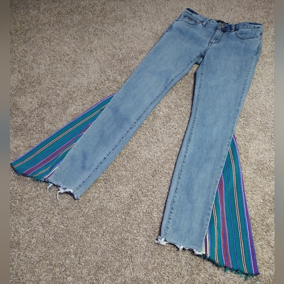 Prana Bell-Bottom Wide Flare Denim Jeans with Multicolor Stripes - Picture 5 of 15
